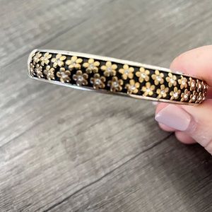 BRIGHTON Black Gold Flower OVAL Open HINGED Bangle